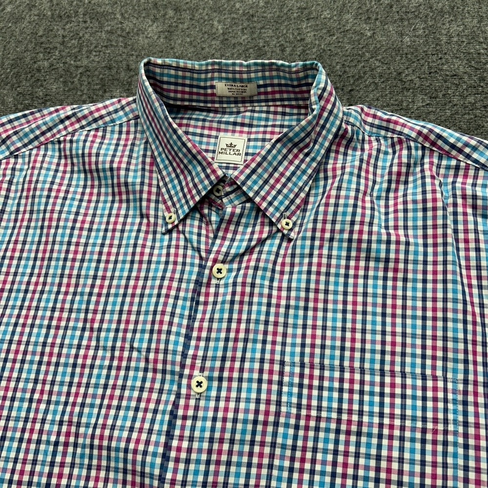 Peter Millar Shirt XL Pink Gray Check Button Long Sleeve Dress Mens